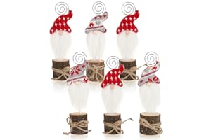 com-four® 6X Portacarte - Clip per Menù, cartellini con Nome, segnaposto e Foto - Tavola Natalizia e Porta Biglietti di Auguri in Legno (6 Pezzi - Folletti)