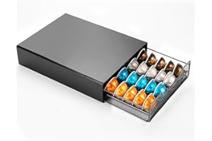 MeelioCafe Porta Capsule per K-Cup, Nespresso VertuoLine, Dolce Gusto,30-40 Capsule, Piedini Antiscivolo, cassetto di Rete, Nero, cialde di caffè