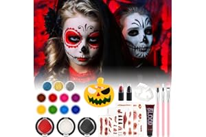 Dreamon Halloween Maquillage Enfant 29 PCS Peinture Visage Enfant avec Tatoo Maquillage Carnaval Peinture Corps Cadeau pour Fille Garçon