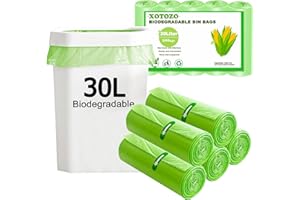 XOTOZO 30L Biodegradable Bin Liners 100 Bags, 8Gallon/30 Litre Food Waste Bags Thickened Compostable Trash Caddy Liners, Recycled Degradable Garbage Rubbish Bag for Kitchen Bathroom Garden, Green 60 x 65cm