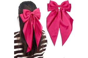 ZHONGSHUANG Rose Hair Bow Rose Bow Hair Clip for Women, Solid Color Bow Hair Clips with Long Ribbon, French Rose Bow Hair Clip Soft Satin Silky Hair Bows Cute Gifts for Women Girls