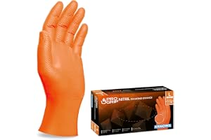 PROGRIP engångshandskar orange, engångshandskar extra starka, nitrilhandskar L, 2x tjockare, engångshandskar med diamantstruk