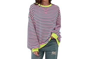 Zuoyue Women Oversized Striped Print Long Sleeve Crew Neck Sweatshirt Casual Loose Pullover 2024 Ladies Round Neck Loose Tops Sweatshirts Blouse Spring Fall Casual Sweatshirts