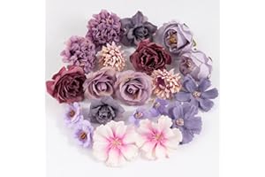 BOFUNX 20 Cabezas Flores Artificiales Mixtos Flores Falsas Decorativas Púrpura de Tela Decoración para DIY Manualidades de Boda Corona Nupcial Pared Fiesta Hogar