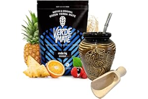 THE YERBA PROJECT Verde Mate Mas IQ Yerba Mate Tea Set | Natural Strong Energy Drink | Mate Tea Complete Set | Begginer's Kit | Yerba Mate Verde Mate Mas IQ Booster 500g|Ceramic Bird Cup Gourd 300ml|Stainless Bombilla