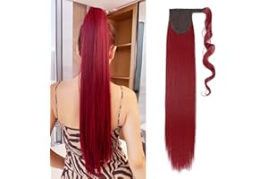 Silk-co Extension Coda Capelli Finti Lisci Ponytail Extension Sintetiche Parrucchino Capelli Coda di Cavallo 66cm–Rosso Scuro