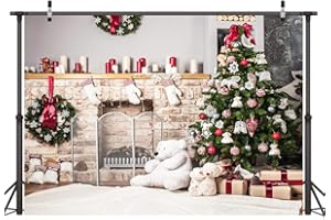 LYWYGG 10x8FT Fondo de Fotografía de Navidad Chimenea Fondo de Fotografía de Árbol de Navidad Fondo de Fotografía de Fiesta de Navidad Fondo de Fotografía de Bebé CP-281-1008