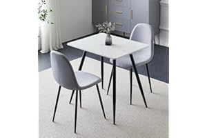 Hallowood Furniture Cullompton Small Rectangular Dining Table and Chairs Set 2, Dining Table with White Marble Effect Top & Black Metal Legs (0.8m) and Fabric Chairs, Dining Room Set