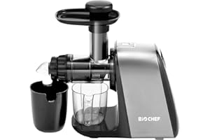 ‎BIO CHEF BioChef Axis Compact Entsafter/Slow Juicer/Horizontaler Entsafter - 150Watt & 80 U/min: Der ultimative Weizengras und Blattgemüse Entsafter (Silber)