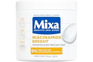 Mixa Crema Idratante Anti-Macchie, Per Pelle Secca e Spenta, Pelle Idratata per 48H, Incarnato Luminoso e Uniforme, Con il 9% di Niacinamide, Vitamina C e Burro di Karité, Niacinamide Bright, 400 ml