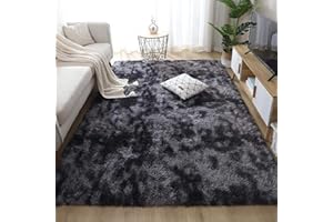 Leesentec - Alfombra, para Sala de estar, dormitorio, adolescente, niño y niña, de pelo largo, moderna, suave, antideslizante, grande (negra/blanca, 200 x 250 cm)