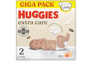 HUGGIES Extra Care Bébé Taille 2 (3-6 kg), 4 paquets de 40 couches, Incolore, Taille 2