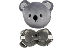 Puckator CUSH226 Relaxeazzz Koala okrągła pluszowa poduszka podróżna i maska na oczy