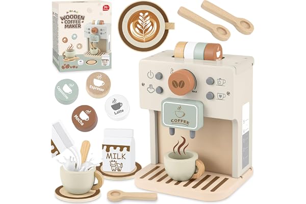 Airlab Cafetière en Bois Bébé, Jouet Jeux de Rôle Éducatif Éveil Montessori, Boulangerie Nourriture Accessoire Dinettes Cuisine, Cadeau Créatif Anniversaire Pâques Halloween Noël Garçon Fille 3+ Ans