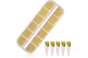 EYVRPAU 1 pièce Perles à dos plat pour nail art,Lot de 2 boîtes en acier doré et argenté,Pour ongles en gel,caviar,vêtements,bricolage,3D petite perle design (Gold)
