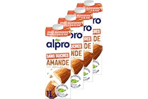 Alpro - Boisson Végétale - Lait d'Amande Grillée Sans Sucres - 1L - Lot de 4x1L