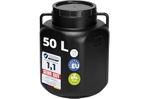 Garronda 50 litros Barril Cuadrado BPA-Libre y Barril para Piensos Boca Ancha Depósito de Agua con Tapa para Sauerkraut y Salmuera para Carne tonel para Agua de Lluvia GD-0088, Negro