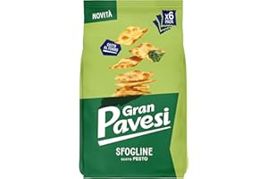 Gran Pavesi Cracker Le Sfogline Gusto Pesto, Cotte al Forno, Snack Salato e Croccante, Senza Olio di Palma, Confezione da 6 Monoporzioni da 30g