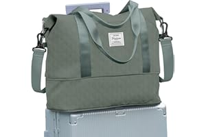 SEAFEW Sac de Voyage Femme Sac fourre-Tout de Sport Imperméable pour Week-End, Cabine Avion Ryanair Bagage Cabine 40x20x25 Easyjet 45x36x20 Extensible pour Travel Gym Danse,B10-vert