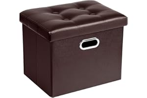 ‎COSYLAND COSYLAND Sitzhocker mit Stauraum Faltbare Sitzbank Aufbewahrungsbox Leder Fusshocker Sitzwürfel mit Deckel Ottomane Fußhocker 43 x 33 x 33cm (Kaffee)
