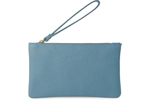 Parubi Pochette de Mano Pequeña, Mini Bolso de Mano con Cuero Suave Auténtico, Made in Italy, Pochette con Cordón y Cierre con Cremallera Elegante para Mujer y Chica (Aura)