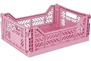 AYKASA Ay-Kasa Cassetta pieghevole stabile in plastica, impilabile, rosa bambino, midi (40 x 30 x 14 cm)