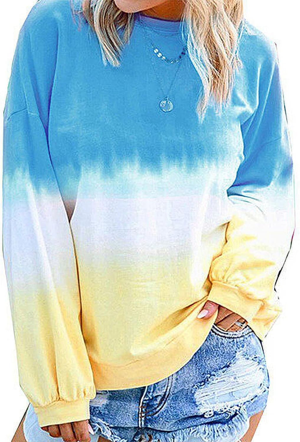 Sudaderas con cuello redondo y teñido anudado para mujer, sin capucha, talla grande, casual, bloque de color, manga larga