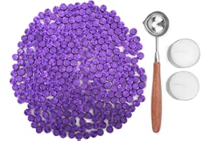 KELZIA Keal's Perlas de Cera de Sellado- Kit de Lacre de Sellado Octagonal con 2 Velas de Té + 1 Cuchara de Fundir sin Sello - Cera para Sellar y Decorar Cartas e Invitaciones - 230 piezas (Violeta Oscura)