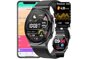 FOHATU ECG Smartwatch Blutzucker,Blutzucker Zucker Fitness-Tracker EKG+HRV Pulsschlag Temperatur Blutdruck Schlafüberwachung, Aktivitätstracker Für Männer Frauen,A