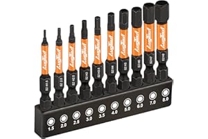 toolant Impact Hex Head Allen Wrench Drill Bit Set, 1/4” Hex-Shank S2 Steel Bits Set, CNC Machined Tips with Magnetism, 2” Long with Storage Box 10pcs (Metric)