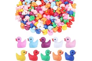 EKISEMIO 100 Pcs Mini Ducks, Tiny Ducks 10 Colors Resin Ducks to Hide for Miniature Fairy Garden Accessories Micro Landscape Aquarium Ornaments Kit Dollhouse Decor Crafts
