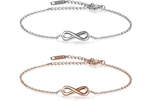 JewelryWe Schmuck Damen Armband Fußkettchen, Infinity Unendlichkeit Herz Lieben Zeichen Charm Fußkette Armkette Armreif, Zirkonia Diamant Edelstahl, Geschenke für Frauen Mädchen