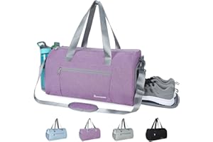 Sac de Sport Homme Femme Sac Voyage Weekend avec Compartiment Chaussures et Poche Humide 38L Sac Gym Fitness avec Bandoulière, Violet (Poches Améliorées)