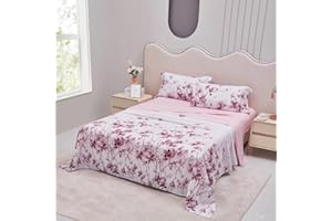 Etrexonline Conjunto de Sábanas 4 Piezas Cama 135 cm - Microfibra Ultra Suave Incluye 1 Bajera 135x200+28 cm, 1 Encimera 210x270 cm, y 2 Fundas de Almohada 50x75 cm - Color Flor Rosa