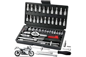 Asfrode Jeu de 48 douilles à cliquet pour clé à douille avec cliquet réversible 1/4" et poignée de tournevis pour réparation automobile et entretien à domicile