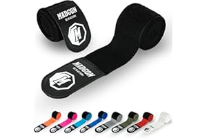 MADGON Bandes Boxe Auto-Agrippantes avec Passe-Pouce de Qualité Supérieure - 3 m / 3,8 m / 4,5 m - Bandages Boxe pour MMA, Boxe, Kick-Boxing, Entraînements - Absorption Optimale de la Sueur