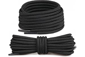 Wonkey Round Boot Shoe Laces - 2 PAIR - Durable Premium Shoe Strings 4 mm Thick Bootlaces, Outdoor, Hiking, Walking, Work Boots Strong Shoelaces