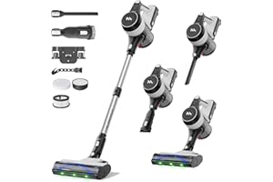 AlloyMove Akku Staubsauger 48000Pa/550W/65Min, 1.5L Staubsauger Kabellos mit Anti-Tangle-Bürste und Wandladestation, 7-Schicht-Filtersystem Super Leise für Tierhaare/Teppiche/Hartböden/Auto A01