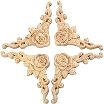 Applique Bois Sculpté Pour Meubles - Motif Fleur Européen, 10x6cm, 4pcs