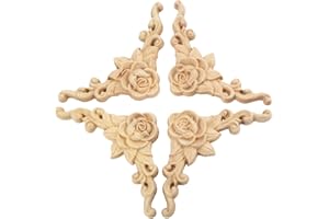 MUXSAM 4pcs 8 * 8cm Vintage Bois Sculpté en Coin Applique en Bois de Chêne Sculpté Décalque pour la Décoration