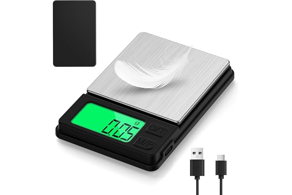 Diyife Återladdad Precisionsvåg 0,01 g/1 kg, Grammvåg med LCD-skärm | Fickvåg förstorade mått, med hölje, 7 enheter, brevvåg, Tara, automatisk avstängning, för smycken, kök, kaffe