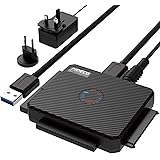 USB IDE oder SATA Adapter, FIDECO USB 3.0 Festplattenadapter Universal für 2.5/3.5 Zoll SATA HDD/SSD & IDE HDD, inklusive 12V 2A Netzteil und USB 3.0 Kabel