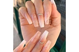 Luvadeyo - 24 unghie finte lunghe, ballerina, da donna e ragazza, in acrilico, con sfumatura di colore ed effetto marmo