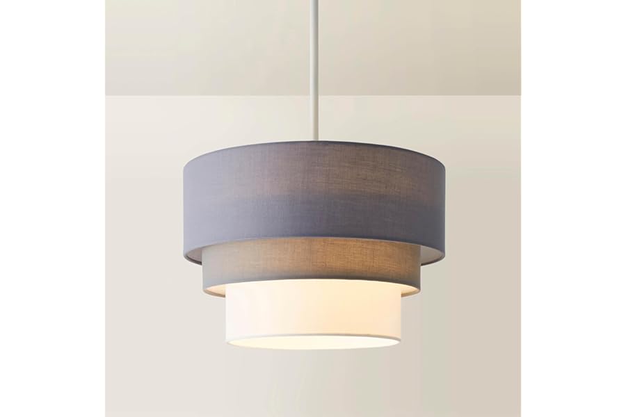 MiniSun | Round Modern 3 Tier Fabric Ceiling Pendant Light Shade in Dark Grey | Pendant Lights, Home Décor & Improvement Essential | 30cm Shade Width