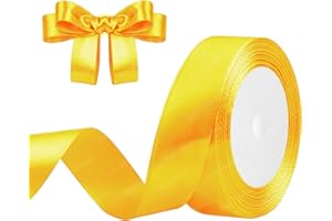 DEKOBANDER Ruban de Satin Jaune 25mm x 23m Jaune Ruban Cadeau Ruban de Satin pour L'emballage de Cadeaux, Bricolage, Couture, Décorations de Mariage, Décorations de Noël