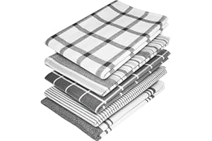 Elfranso Cotton Kitchen Tea Towels - Pack of 5, Absorbent, 70 x 50 cm (Grey)