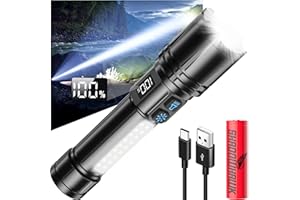 Shadowhawk Taschenlampe Led Aufladbar Mit LCD Display & COB Seitenlicht, 7 Modi XHM90.2 500000 Lumen Led Taschenlampe Extrem Hell,Tragbar Taktische Taschenlampen,Starke Flashlight Für Outdoor Camping