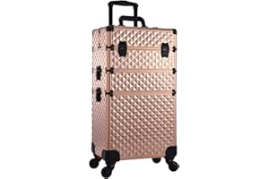 Kosmetik Trolley 3-in-1 Make up Koffer Kosmetikkoffer Trolley Schminkkoffer Groß Friseurkoffer mit Rollen Beauty Case Nagelkoffer Multikoffer, Rosegold