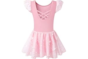 Mulnall Girls Ballet Leotards Dance Tutu Skirt Toddlers Dance Outfit Training Wear Dress Criss Cross Straps Back Shiny Sequin
