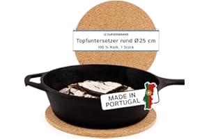 CLEVERBRAND Sottopentola in Sughero, Resistente al Calore, Ø 25 cm, Spessore 10 mm, Rotondo, sottopentola in Sughero Naturale per pentole e padelle - Made in Portogallo